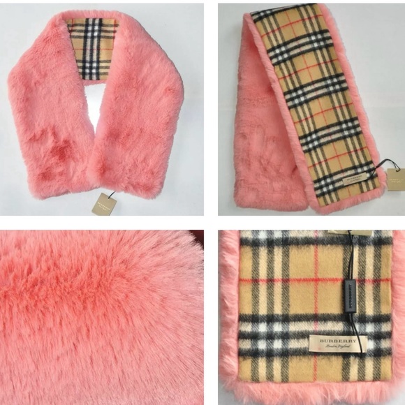 BURBERRY CHIC SCARF WITH THE VINTAGE CHECK IN CASHMERE AND PALE PINK FAUX FUR - Picture 16 of 16